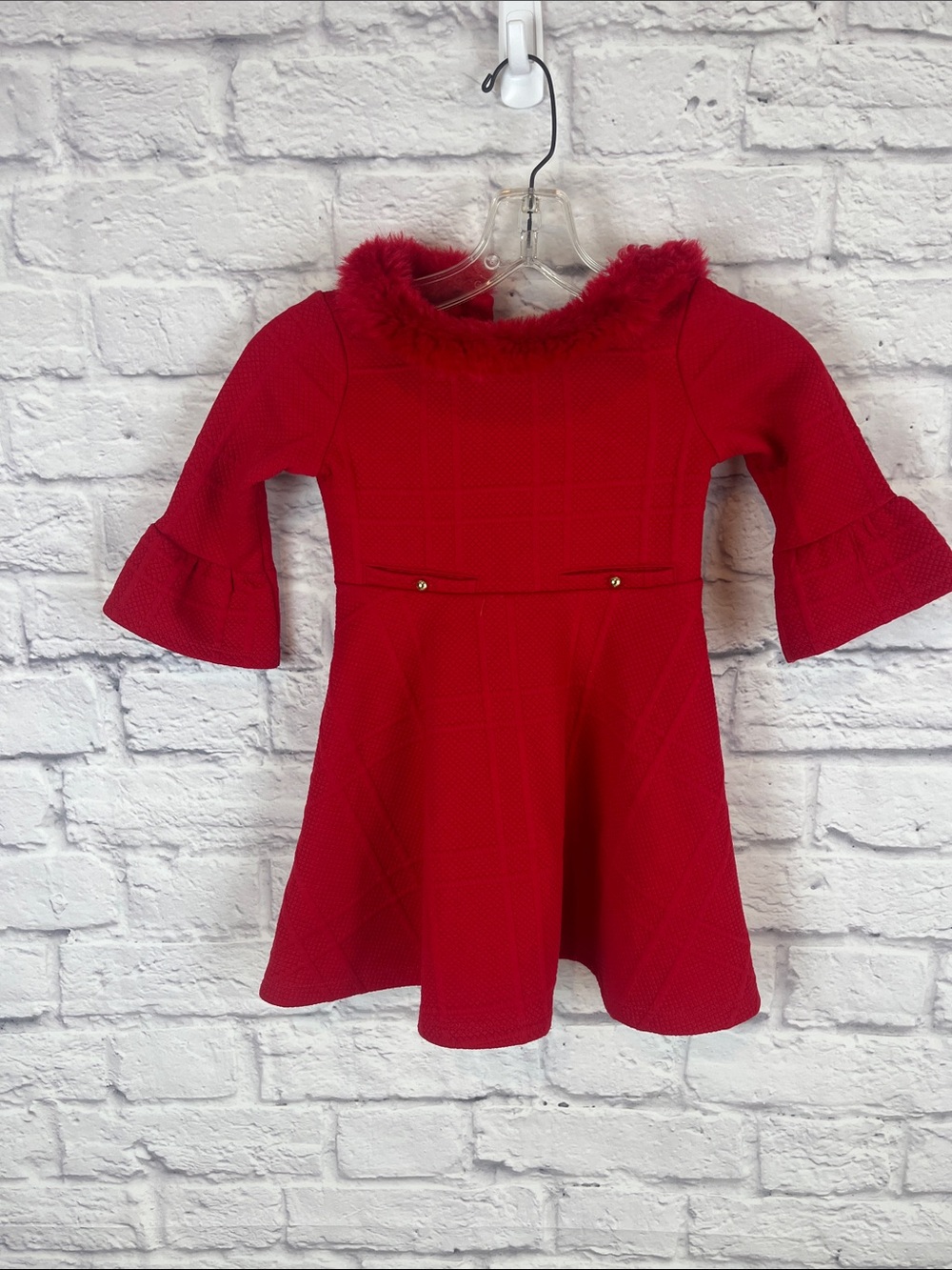 Janie & Jack Res Faux Fur Collar Jacquard Bell Sleeve Special Occasion Dress 4